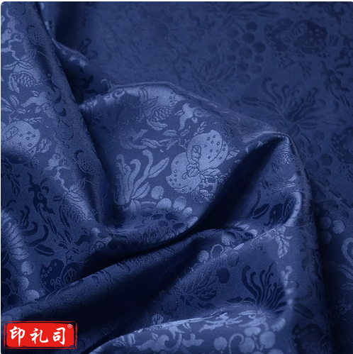 多子多福多寿三多暗纹提花缎微弹明制袄裙马甲披风汉服布面料 蓝宝石 1件=半米