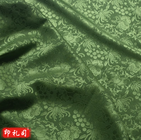 多子多福多寿三多暗纹提花缎微弹明制袄裙马甲披风汉服布面料 草绿 1件=半米