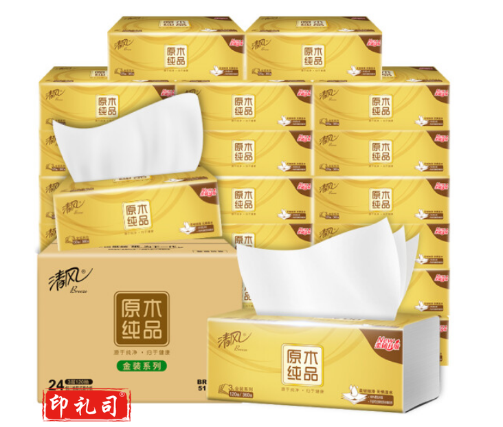 清风抽纸 面巾纸 金装系列 3层130抽*24包/箱(箱)TJHX03230854478509