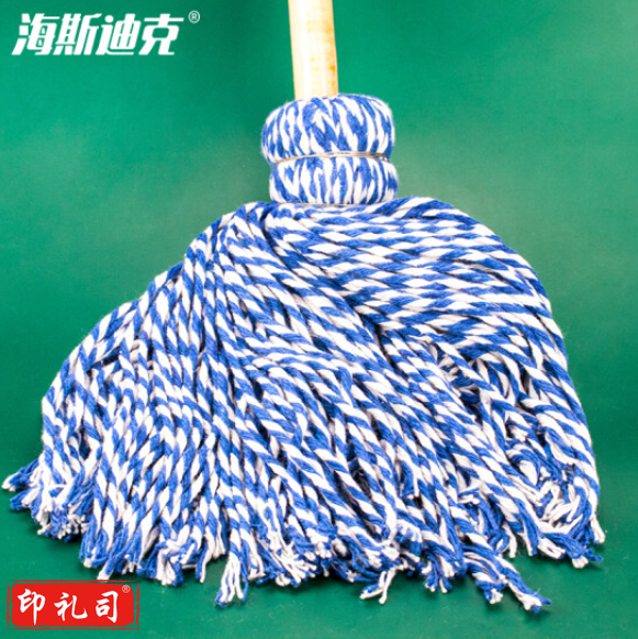 海斯迪克 HK-8027 棉线拖把蓝白色传统老式墩布拖布 工厂吸水圆头木杆拖把1个