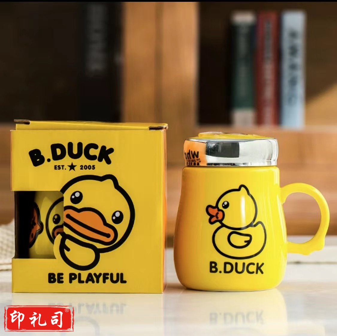 小黄鸭陶瓷水杯 带盖马克杯 卡通欧式卡通杯