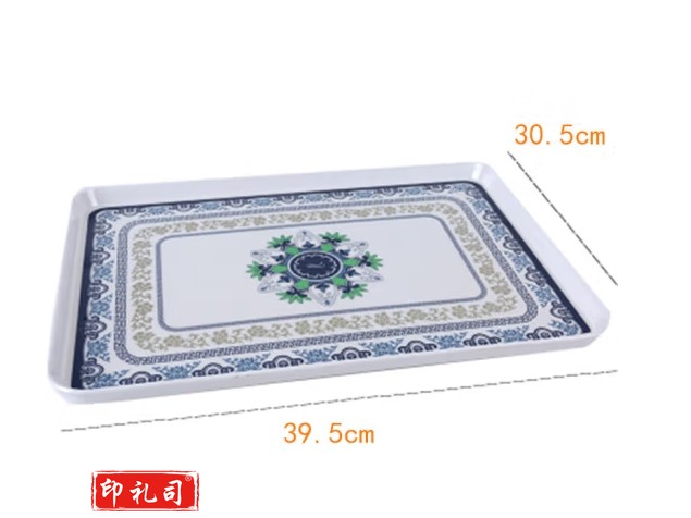 欧丽家加厚密胺青花瓷托盘长方形餐盘密胺水果盘餐具餐盘创意托盘茶盘密胺托盘方盘 （6015蓝花）