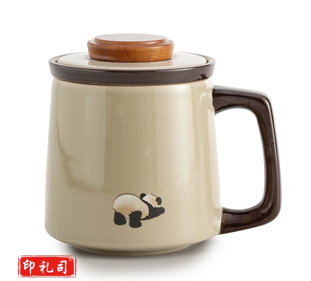 梅岭先生国潮可爱熊猫高颜值陶瓷马克杯家用办公杯盖过滤杯子水杯