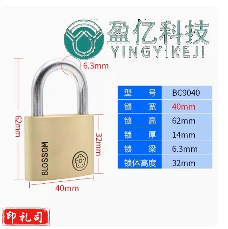 梅花锁纯铜锁单开圆腰纯铜锁40mm【3个钥匙】