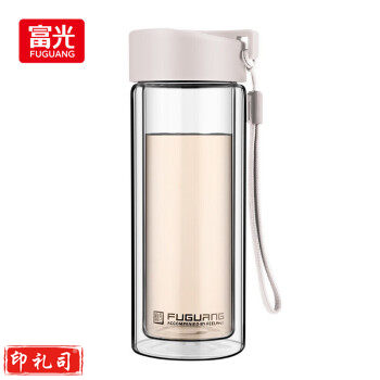 富光 耐热防烫提手杯子男女士玻璃茶杯透明双层玻璃水杯米白色280ML