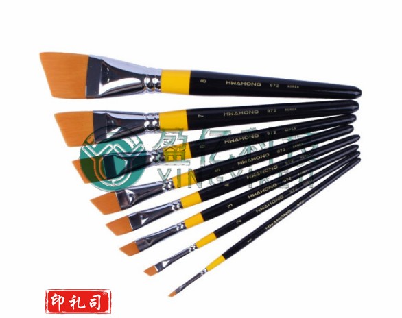 华虹（HWAHONG） 972斜头画笔 平头刷水彩画笔图案画粉笔模型笔刷粉底刷眼线笔 尼龙毛水彩笔 8支全套