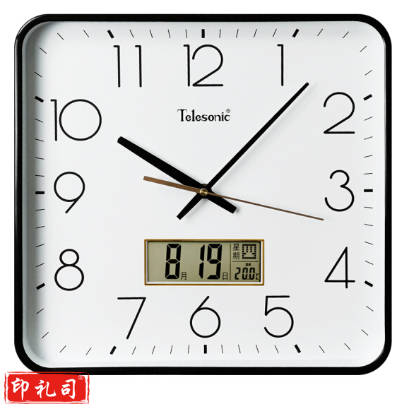 天王星（Telesonic）挂钟 钟表  万年历挂表 静音石英钟   A1757-2黑色