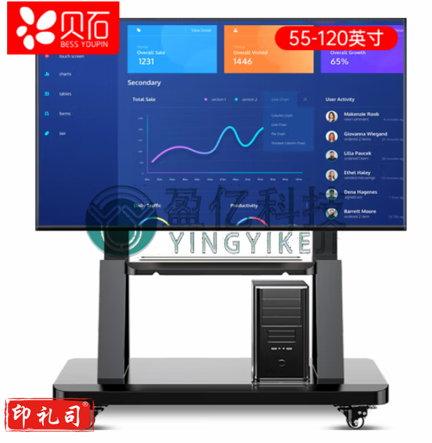 贝石 电视落地支架 大尺寸移动电视机推车 液晶显示屏一体机白班机通用立式展示架 WMX007-3（超大号