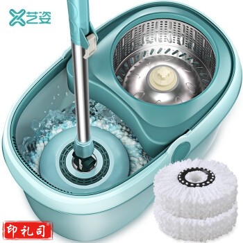 艺姿 旋转拖把免手洗拖布桶懒人墩布家用手压式干湿两用瓷砖木地板拖地神器 配2个头 YZ-A105 QJ.466