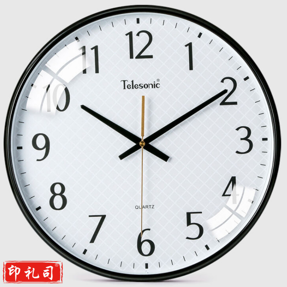 天王星Q3644-3 挂钟 石英钟 办公钟表 简约 黑色