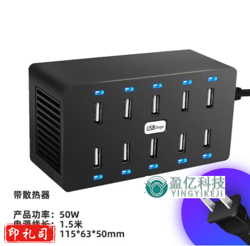 10口USB充电插座多孔插排手机多功能usb充电器6孔20孔40/60孔排插 10孔带散热器款 黑色