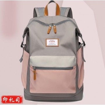 第九城V.NINE 双肩包 防泼水旅行背包大容量15.6英寸电脑包 简约书包 粉配灰 TY.1407