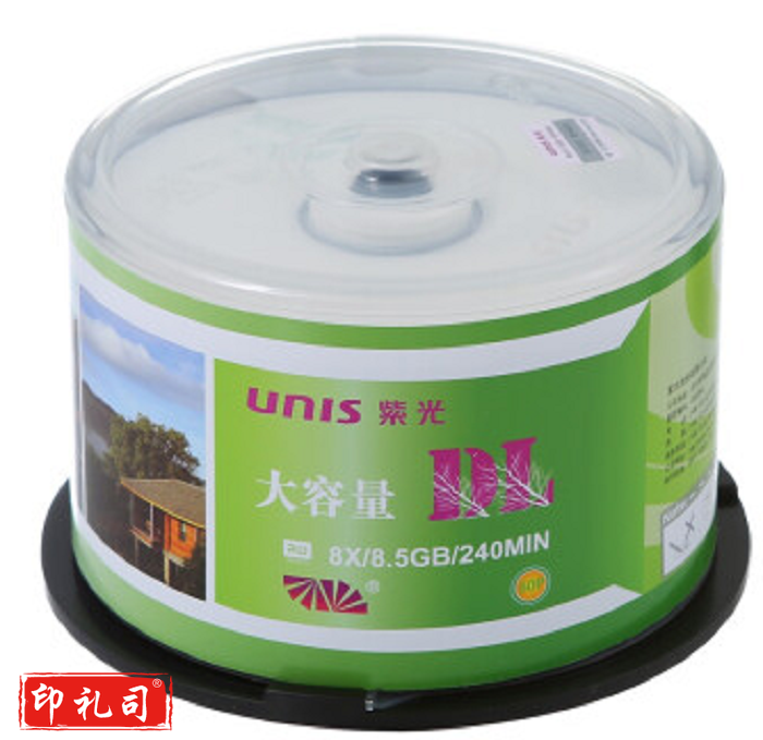 紫光（UNIS）DVD+R DL 刻录盘 8.5G 光盘 8速 单面双层 50片桶装（CX202407040935024700）