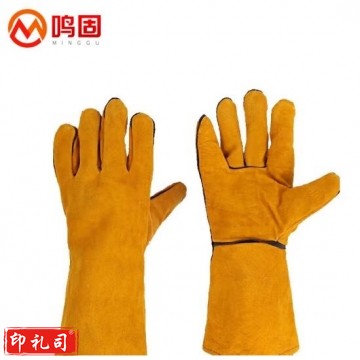 鸣固 电焊手套牛皮挂里烧焊工手套耐磨加长加厚耐高温 一副 JC.2046