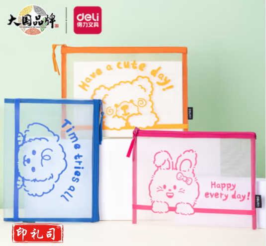 得力(deli)A5透明网纱拉链袋 学生试卷分类文具袋/资料袋 文件收纳袋 颜色随机BA112