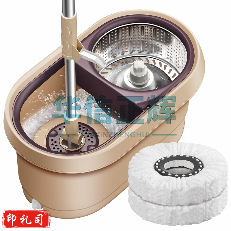 旋转拖把-2个头 免手洗拖布桶懒人墩布好神拖手压式自甩水地拖墩布 随机发货