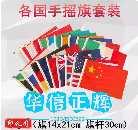 各国小国旗外国手摇旗小旗子 中国美国英国加拿大澳大利亚德国法国俄罗斯手挥旗小彩旗 Y型旗座桌旗台旗套装 (下单备注国家 每组10面)