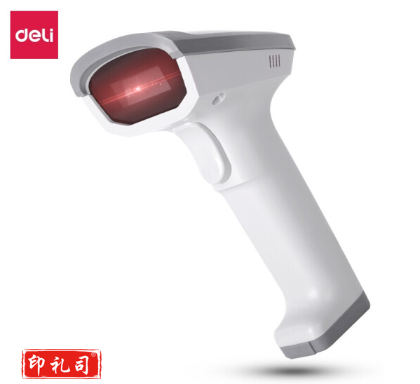 得力(deli)扫码枪无线激光快递单扫描器超市收银条码扫码枪有线付款二维码扫描仪仓库商品 无线红光14882W白(可扫屏幕一维码适用手机支付  