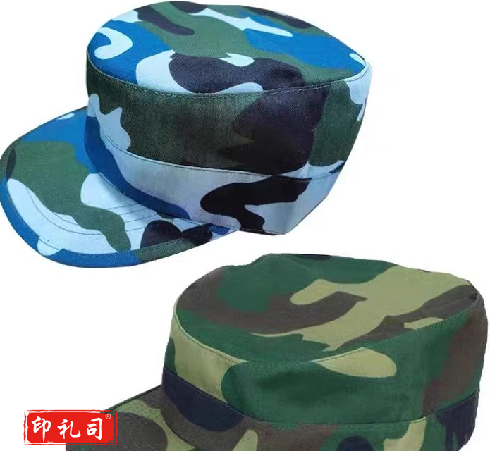 户外迷彩帽男学生军训帽女遮阳帽鸭舌军迷平顶帽子可调节大小 草绿帽 均码(适合头围55-60CM)