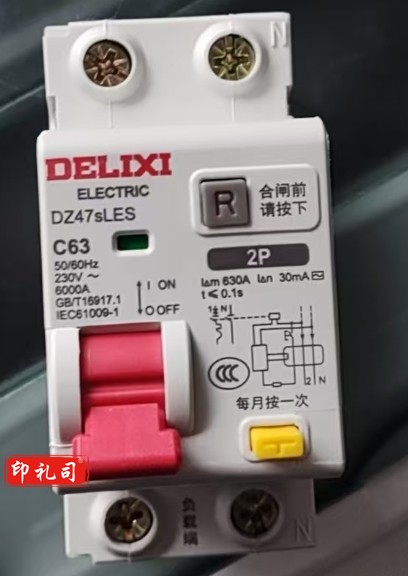 德力西电气 漏保空气开关 DZ47SLE-63-2P-C63 小型漏电保护断路器 C型63A空开带漏保