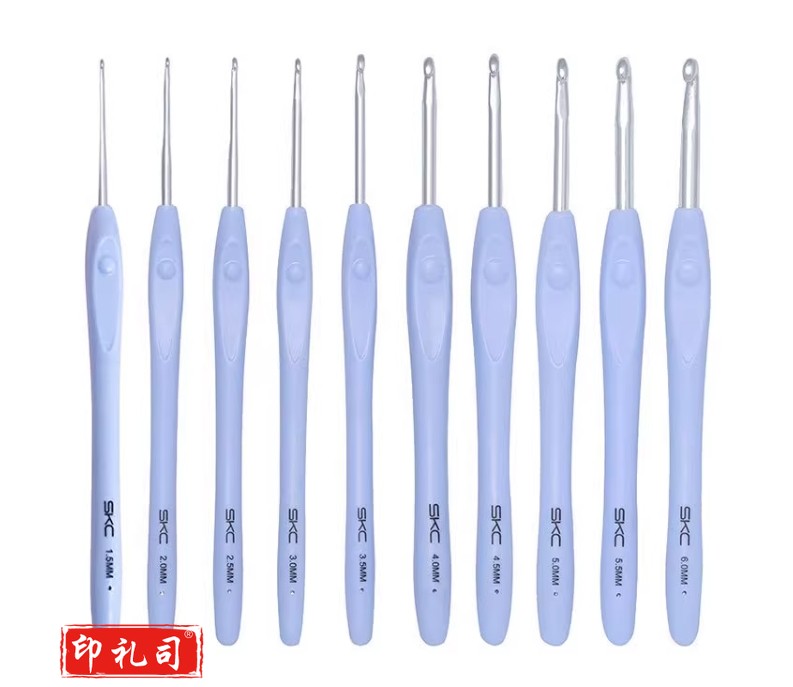 SKC蓝色手柄钩针工具 手工diy毛线编织毛衣针TPR软胶柄铝勾针套装