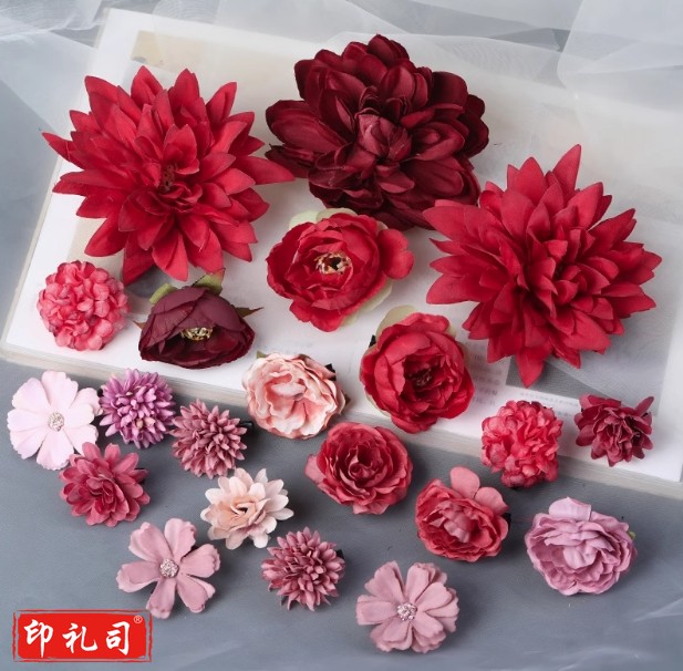 簪花头饰绢花发饰汉服花朵发夹古风头花边夹发卡儿童古装配饰唐风  红色系-21朵-新