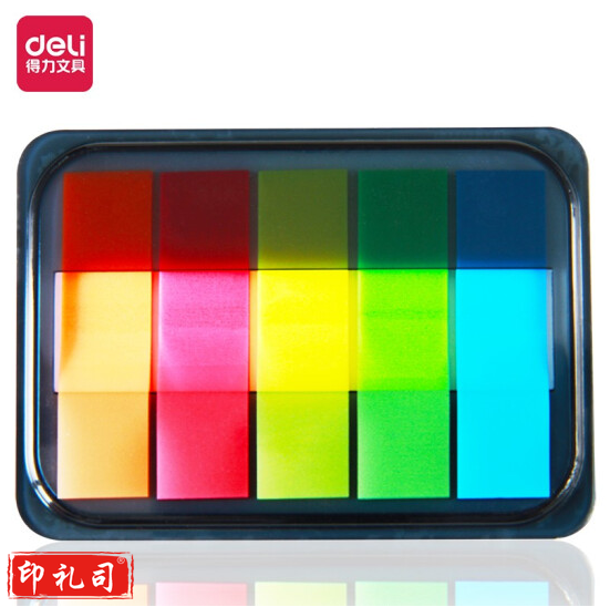 得力 9060 五色荧光膜指示标签贴100张 44*12mm 抽取式便利贴便签条记事贴