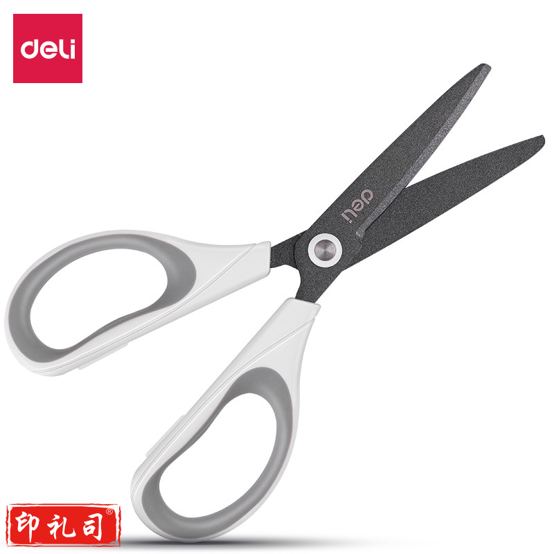 得力(deli)170mm特氟龙防粘剪刀 软胶手柄 手工剪纸 白色6055