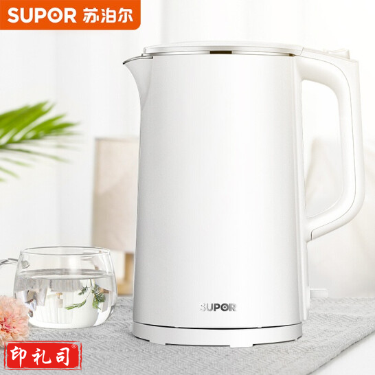 苏泊尔 SW-17J418 电水壶1.7L 双层防烫烧水壶热水壶 全钢无缝内胆电热水壶