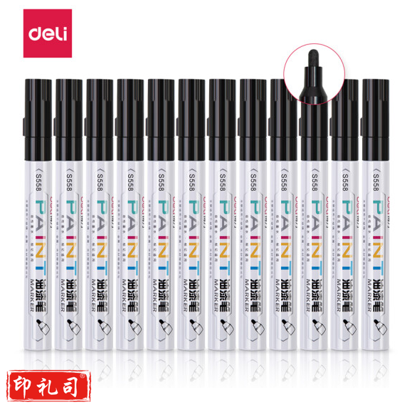 得力S558油漆笔马克笔记号笔2.0mm 12支/盒 （单位：支） 黑