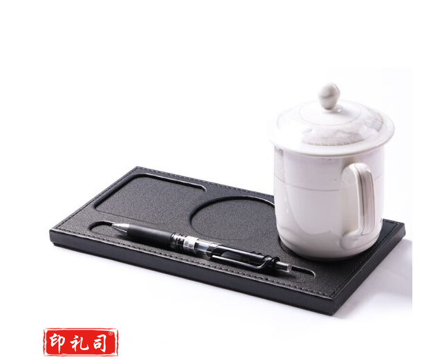 会议室茶杯垫商务会议室皮质杯垫酒店客房水杯垫创意皮革杯托办公 【黑色】三孔杯托(左方孔)