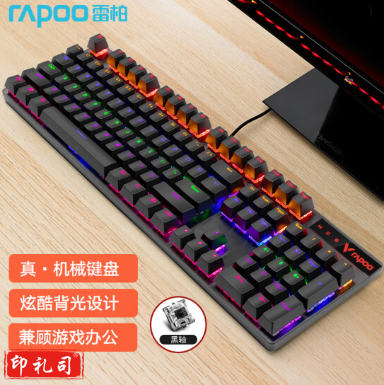 雷柏（Rapoo） V500PRO 有线背光机械键盘 104键全尺寸 全键无冲键盘 黑轴 货号：GD