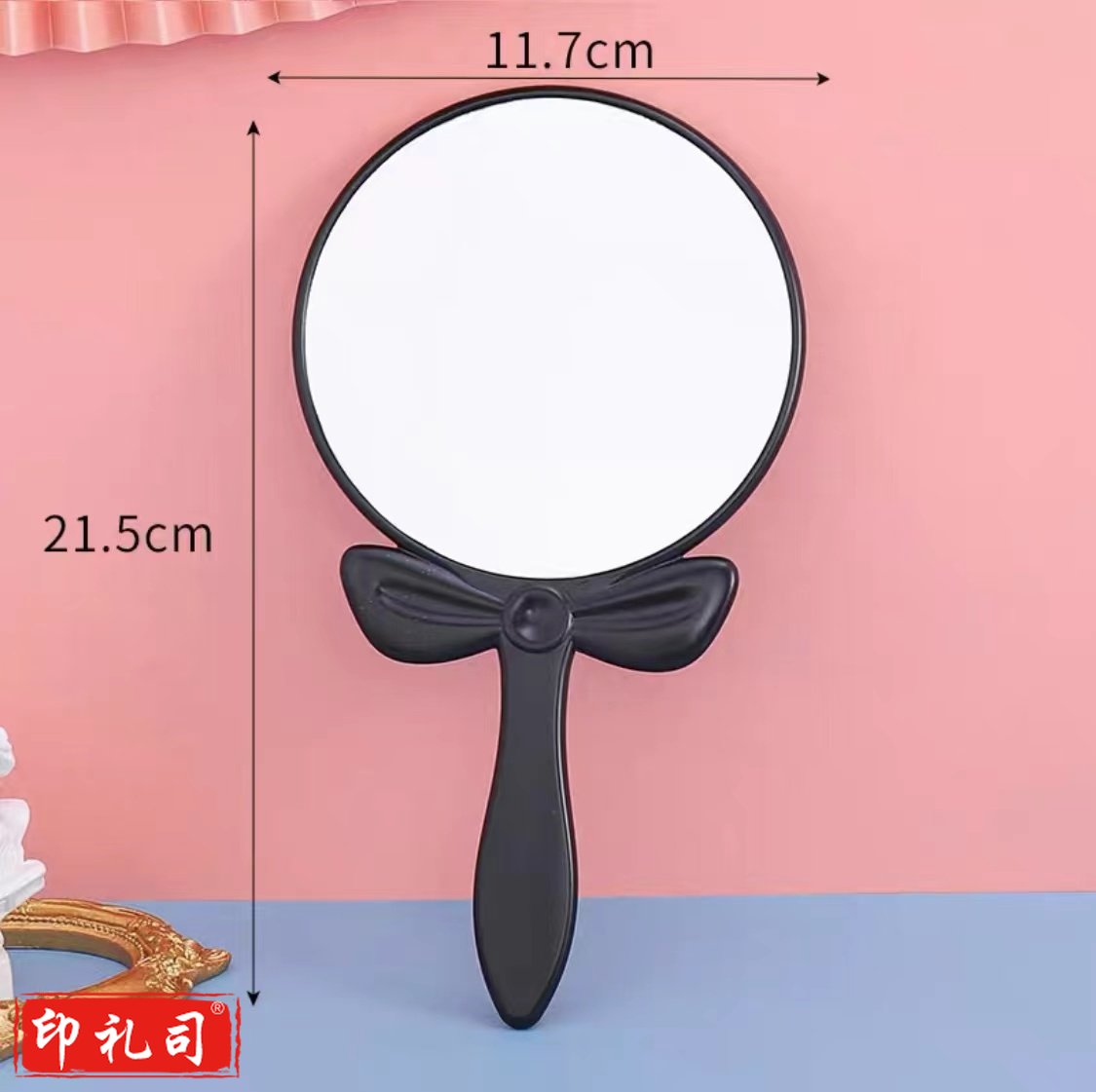 化妆补妆蝴蝶结圆镜，手柄镜，梳妆镜