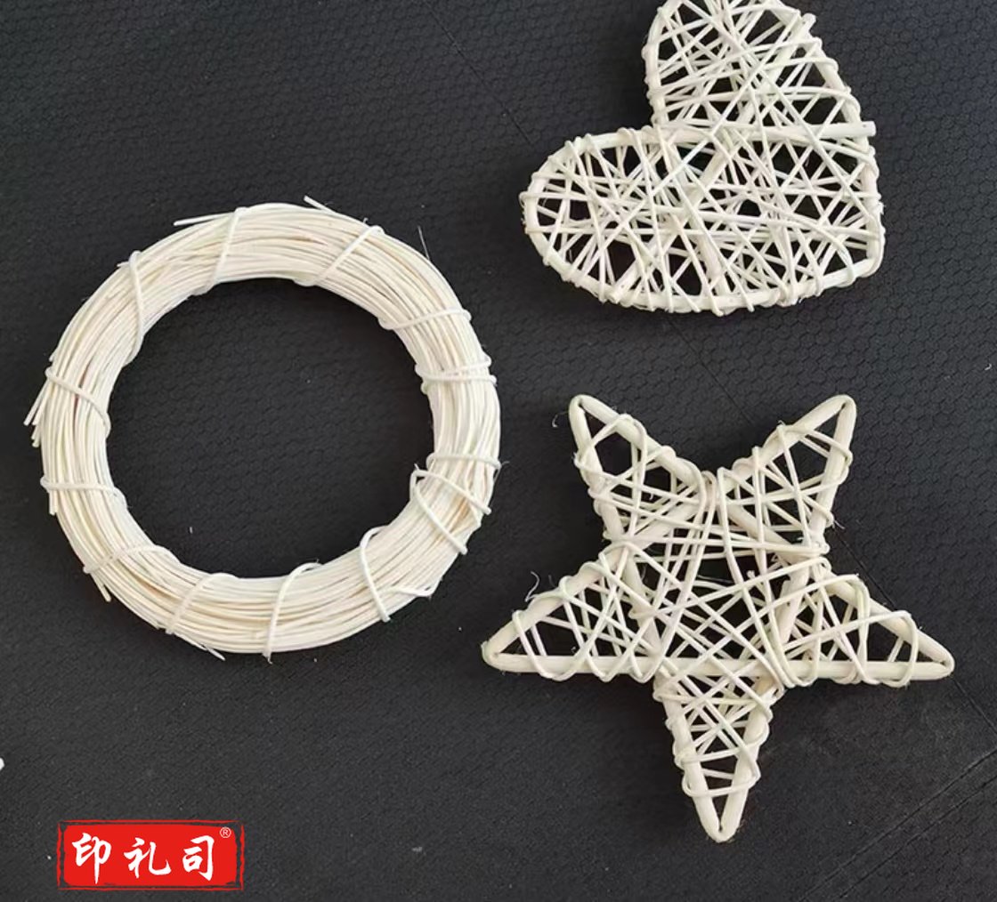 手工DIY奶油胶配件白色藤编藤编五角星爱心圣诞藤圈