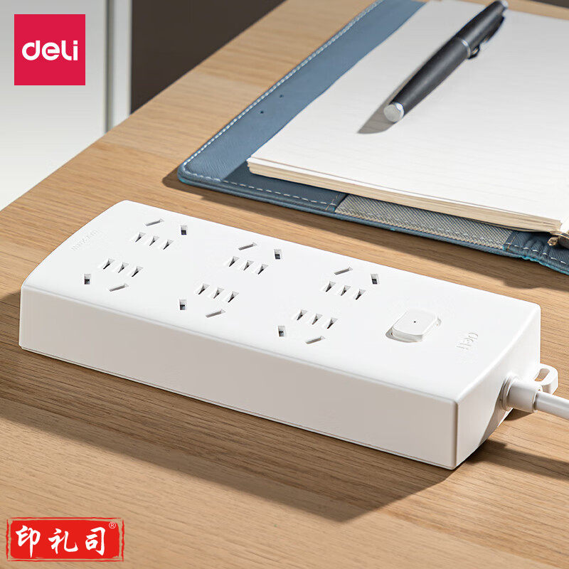 得力LX114(05)莹白系列延长线插座_6组_5米_PE袋装(白)(个)