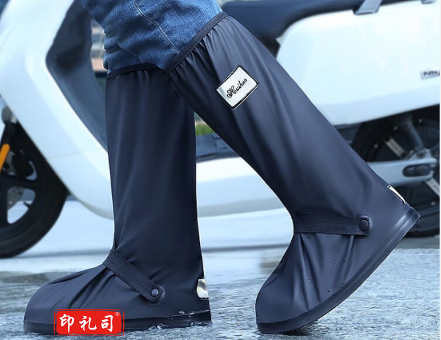 骑行户外防雨鞋套高筒耐磨加厚底防雨鞋高筒防雨鞋套拉链款(黑色)