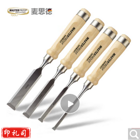 麦思德 木工凿子套装 木柄凿刀平口 平凿扁铲 合金钢木凿子4件套木工工具 工业级 木工凿4件套装