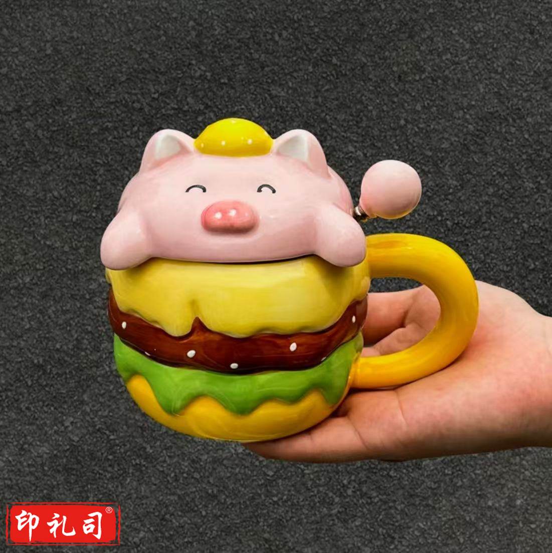 高颜值卡通汉堡陶瓷杯子带盖 实用伴手礼