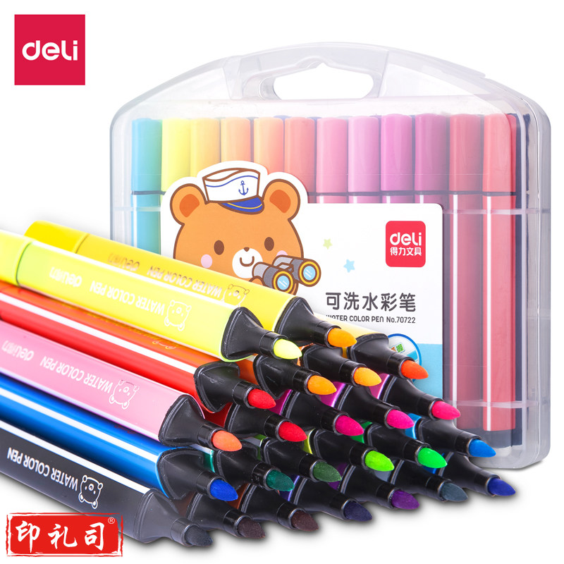 得力70722_24色卡通粗三角杆水彩笔(混)