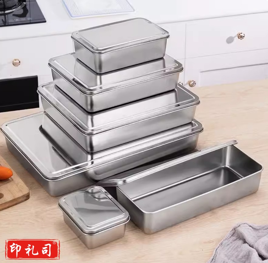 不锈钢方盒加厚平底长方形带盖提拉米苏盒子糕点盘器皿熟食托盘子