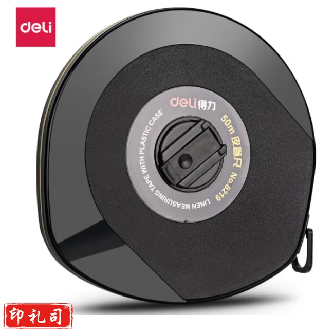得力(deli)50m皮卷尺操场盘式50米皮卷尺软尺测量尺子 8219黑色