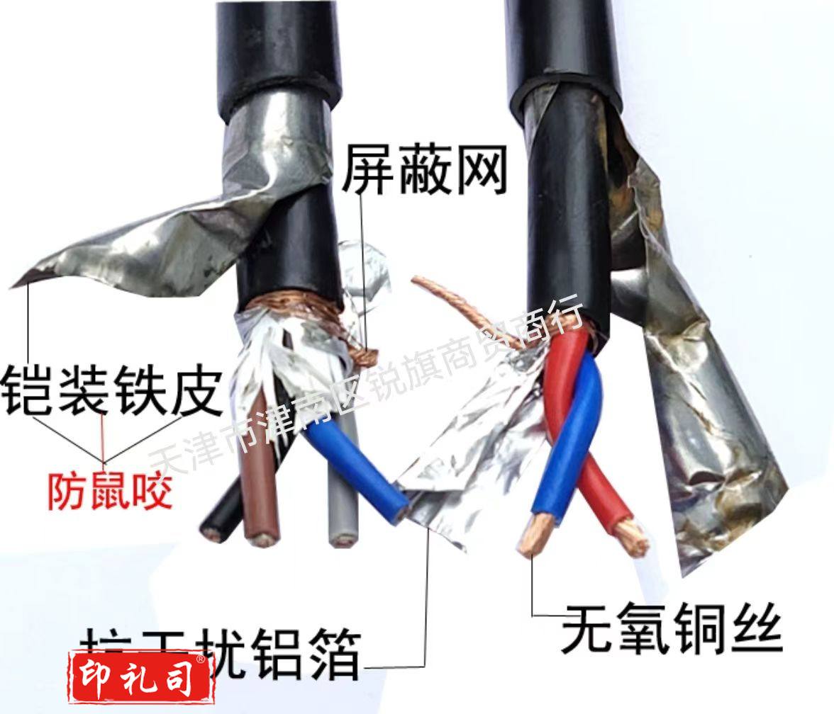 单相铠装电缆  3芯铠装软电线电缆线2.5平方  1P+1N+1PE,RVV,黑色护套