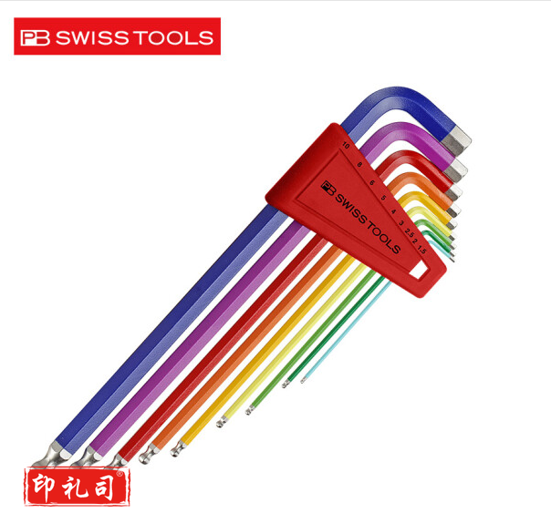 PB SWISSTOOLS瑞士彩色公制加长球头内六角扳手套装进口英制六角螺丝刀维修工具 212.LH-10RB彩色长球头9件套