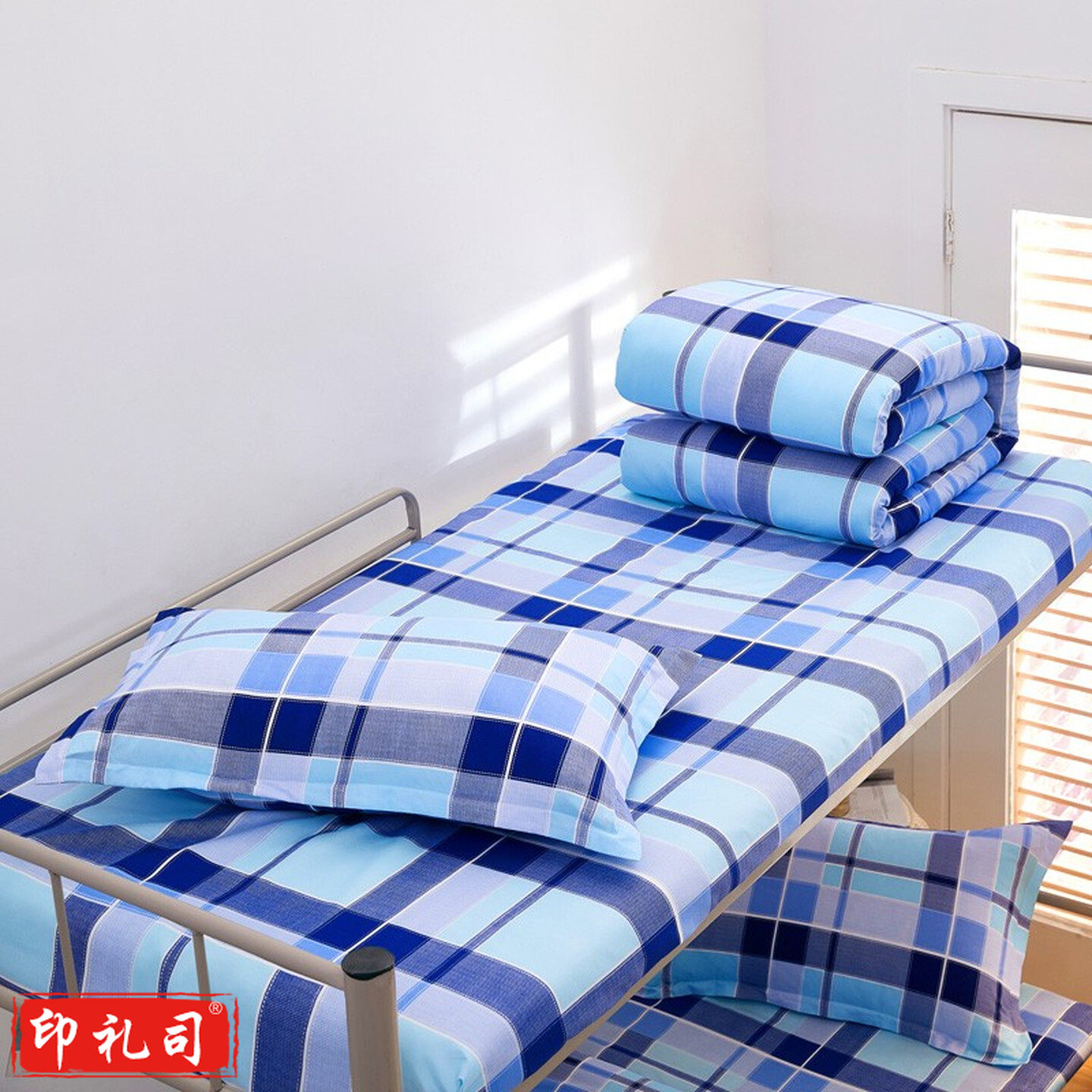 蓝绿格床单 单人150*230