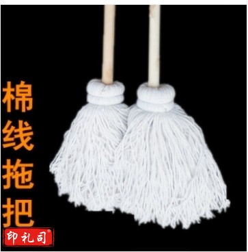 大圆头木把木杆墩布棉线拖把吸水拖把白棉线